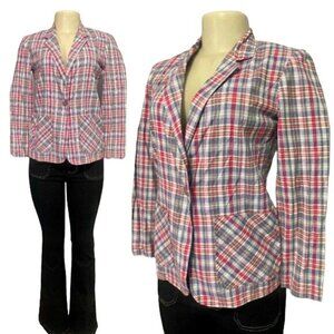 1960s Plaid blazer jacket 100% Cotton Size S XS mid century mod fashion